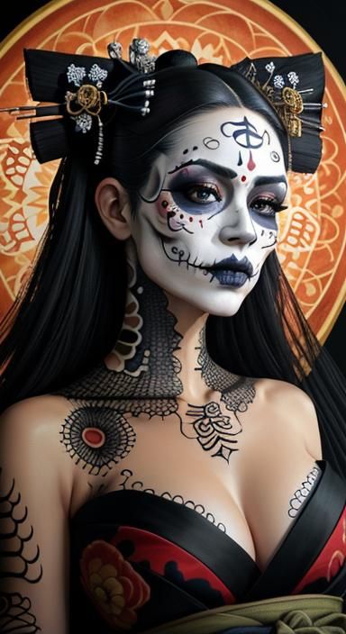 Gothic Geisha Día de los Muertos Portrait