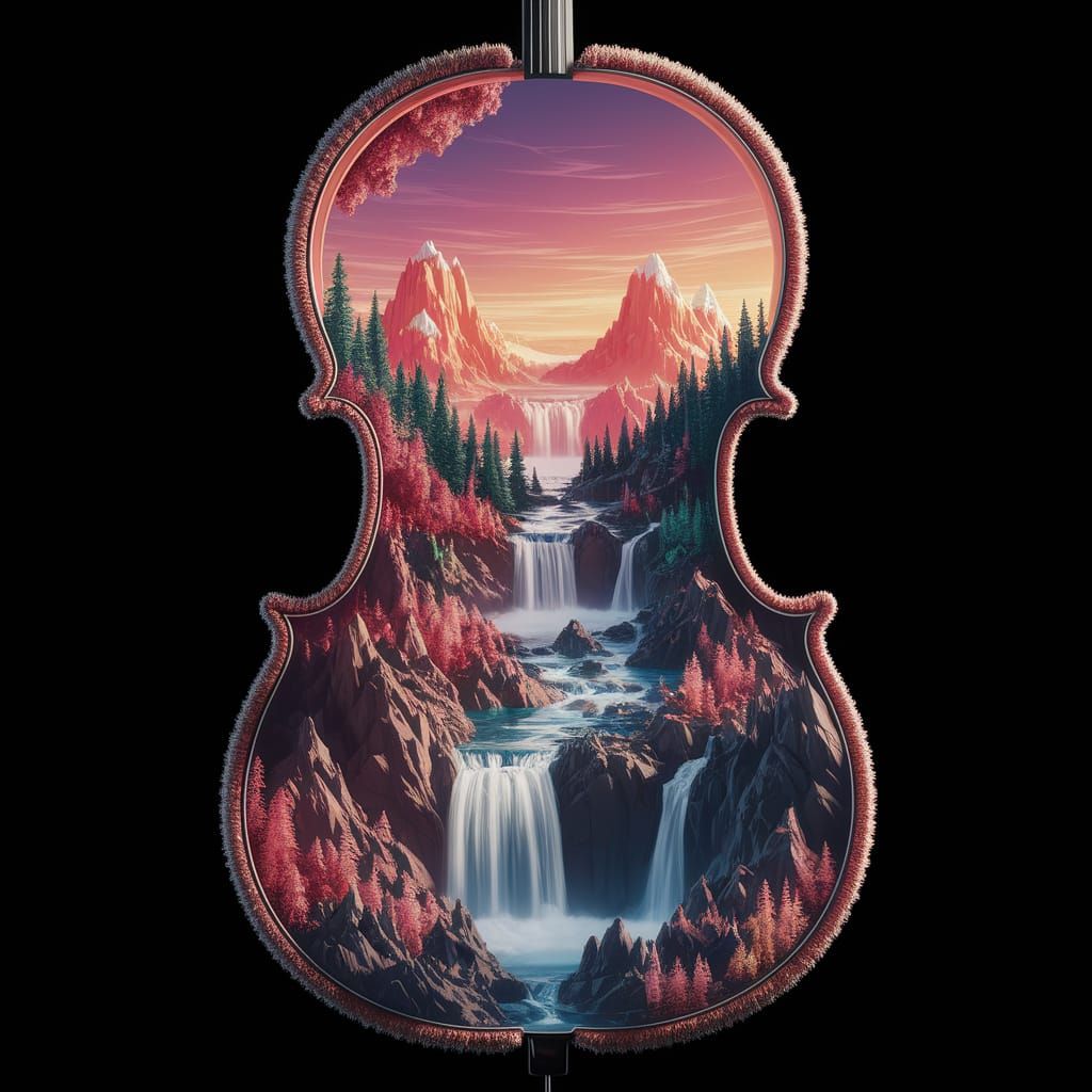 Surreal Cello World Landscape in 3D Art