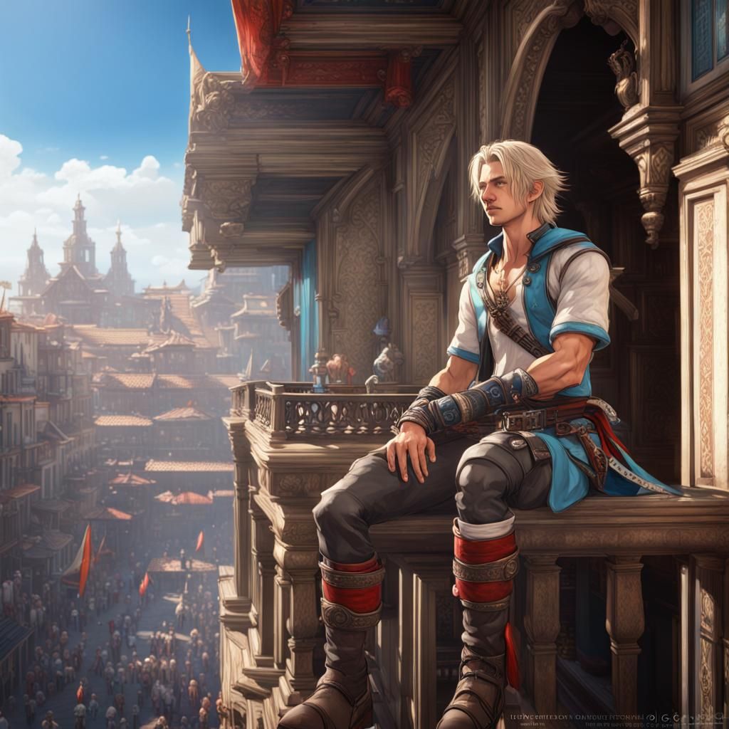 Vaan Overlooking the Bazaar: Hyperdetailed Concept Art