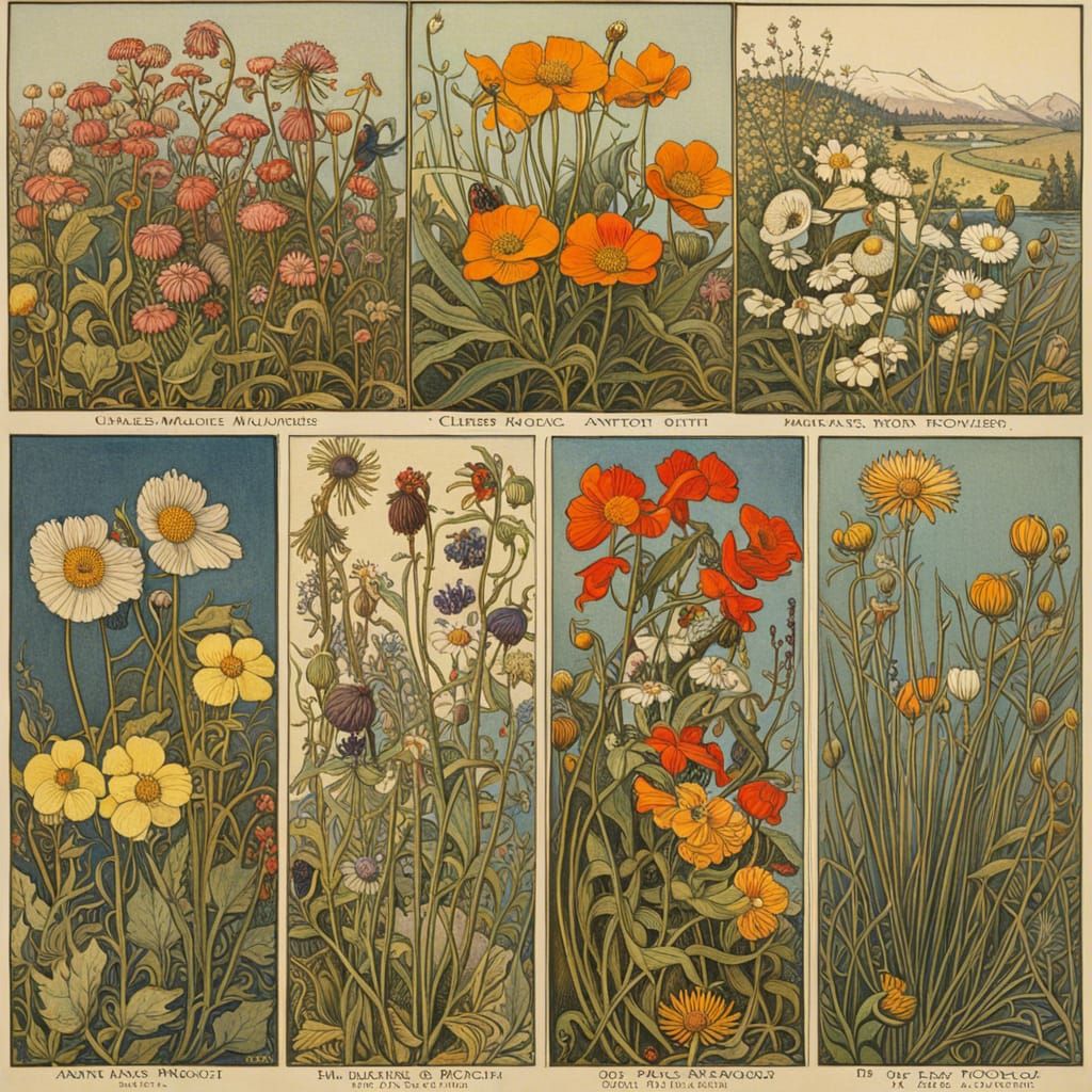 Wildflowers in Linocut Style