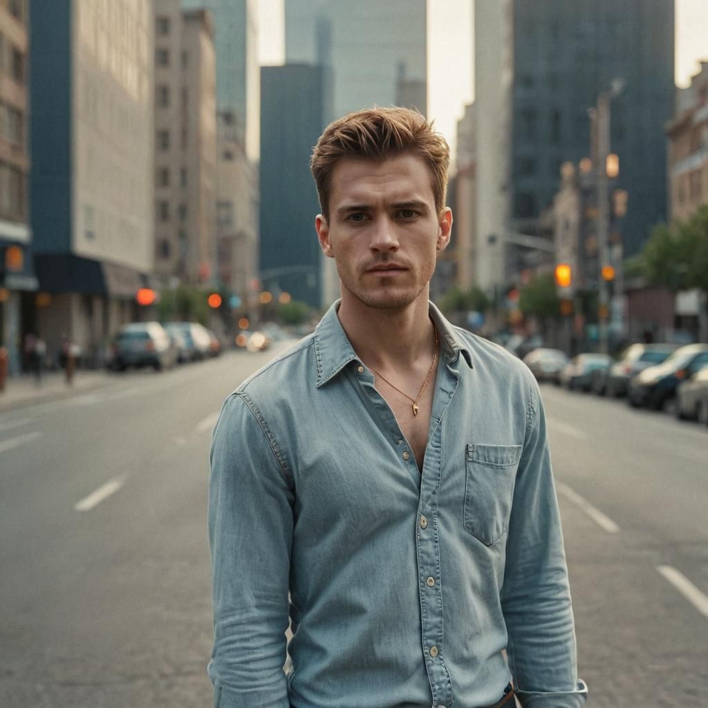 Cinematic Portrait of Man with Golden Necklace