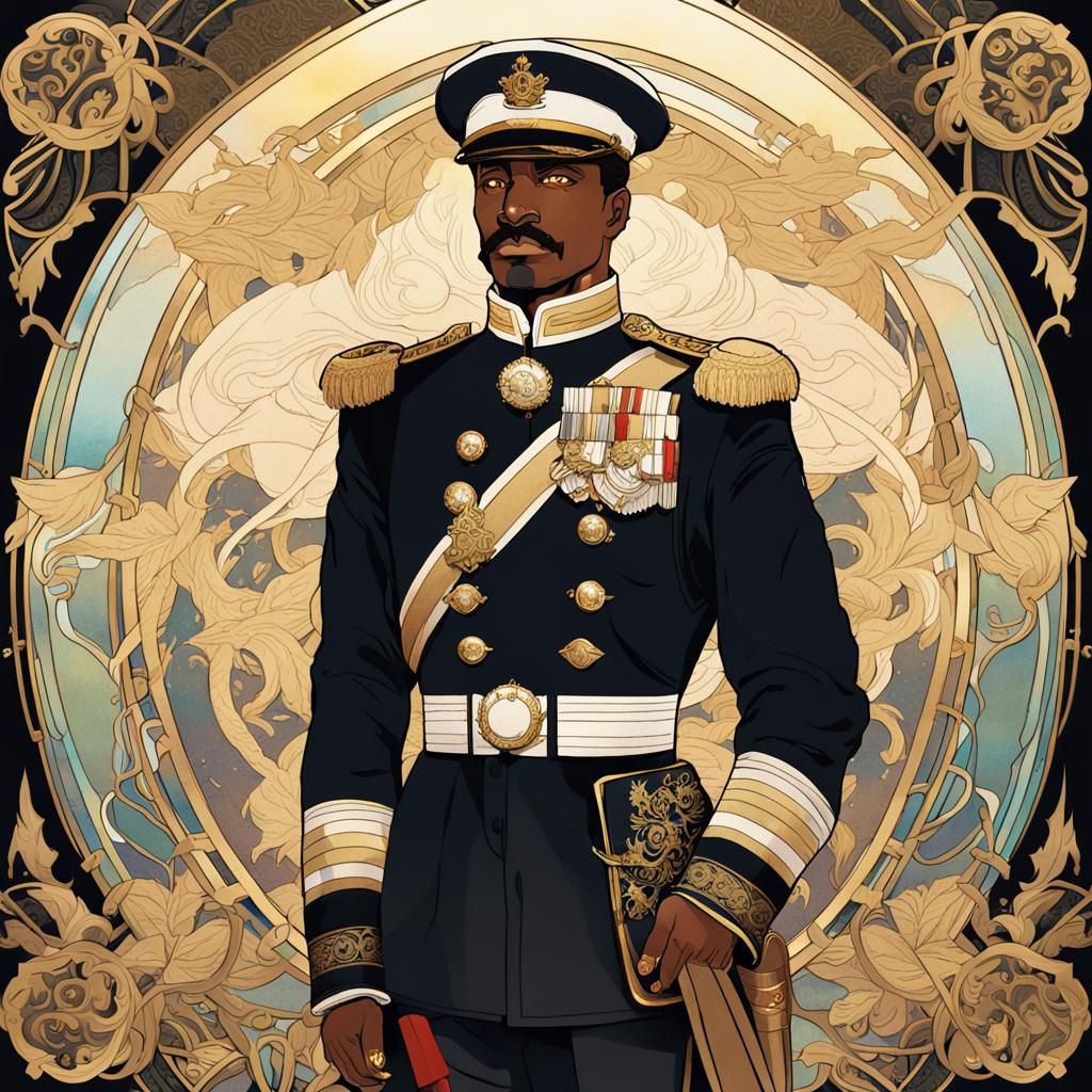 Mucha Style Anime Portrait of Military Captain