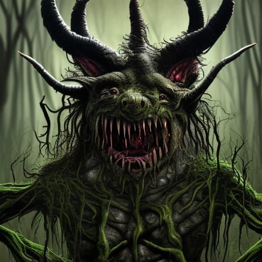 Nightmarish Creature with Twisted Limbs and Fangs