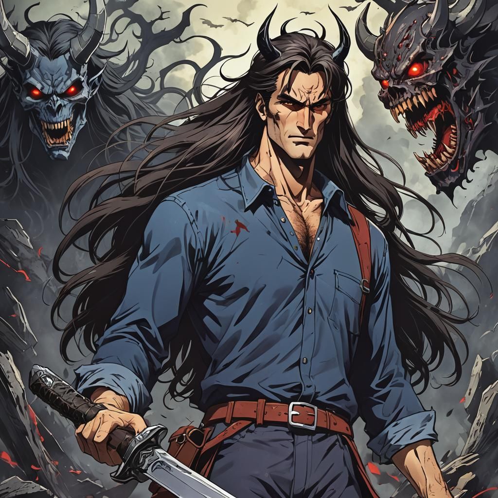 Demonic Ash Williams in Anime Style