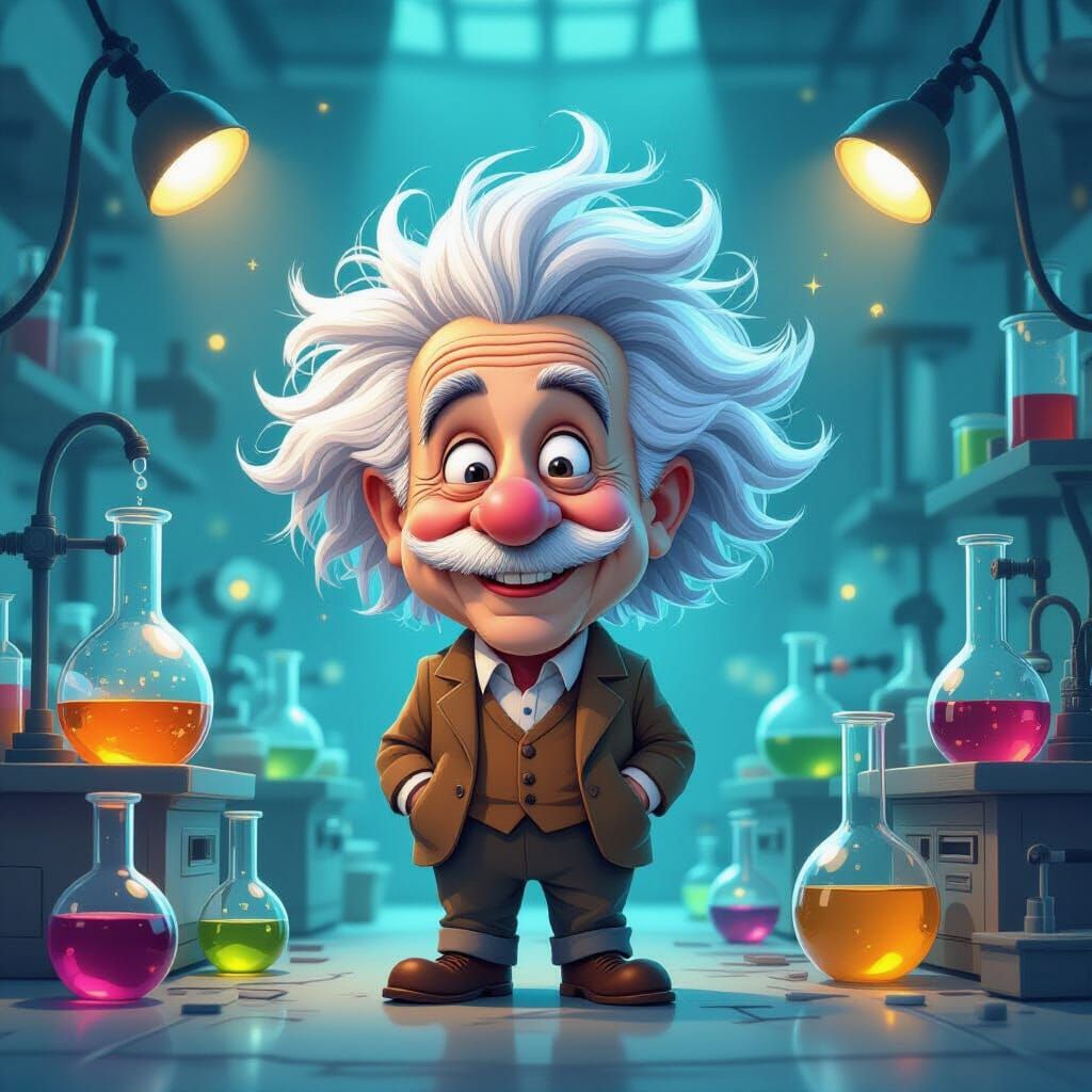 Whimsical Einstein Caricature in Digital Art Lab