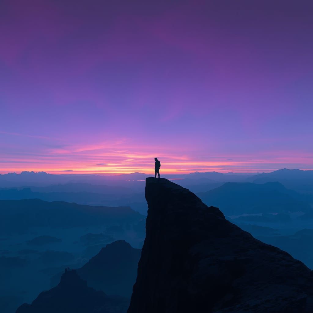 Figure Silhouetted Against Vibrant, Dreamlike Sky