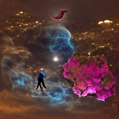 Man Jumps Over Moon Nebula