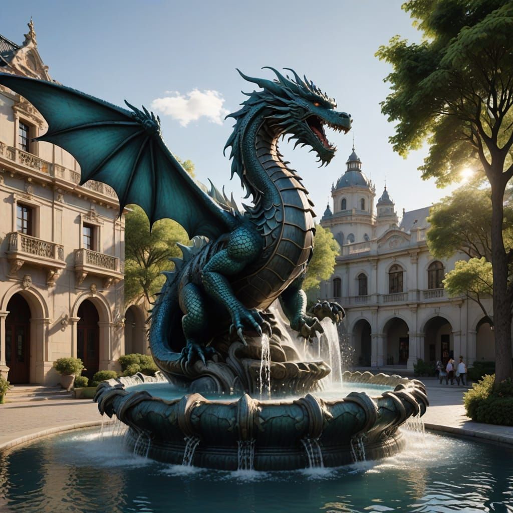 Mythical Creatures Sculpted as Photorealistic Fountains