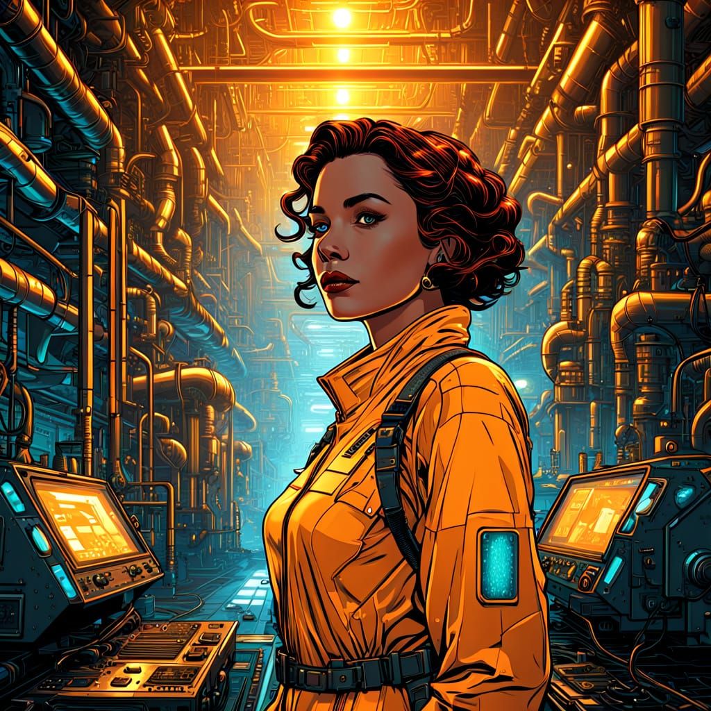 Futuristic Factory Scene in Comic Book Art Style