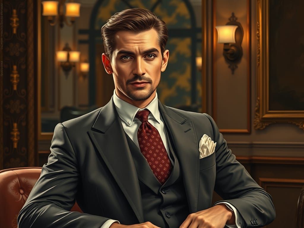 Debonair Gentleman in 1950s Style, Golden Age Illustration