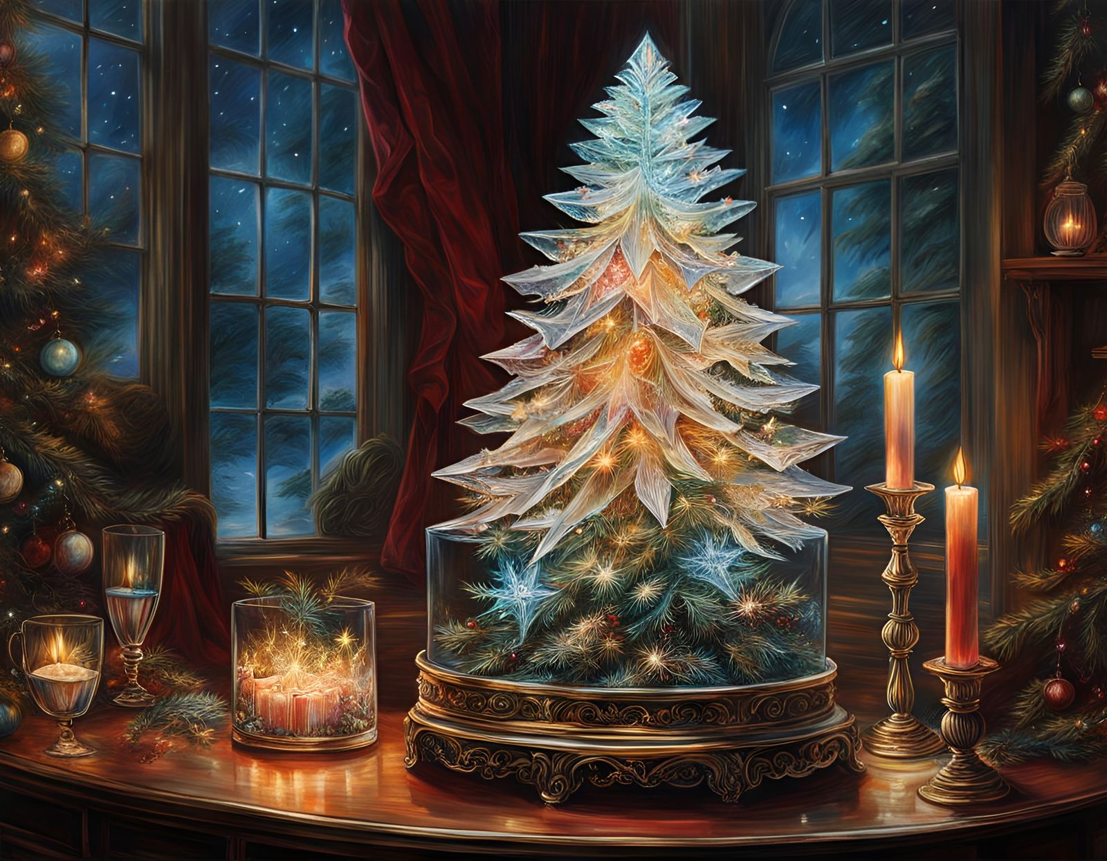 Hyperrealistic Crystal Christmas Tree with Volumetric Lighti...