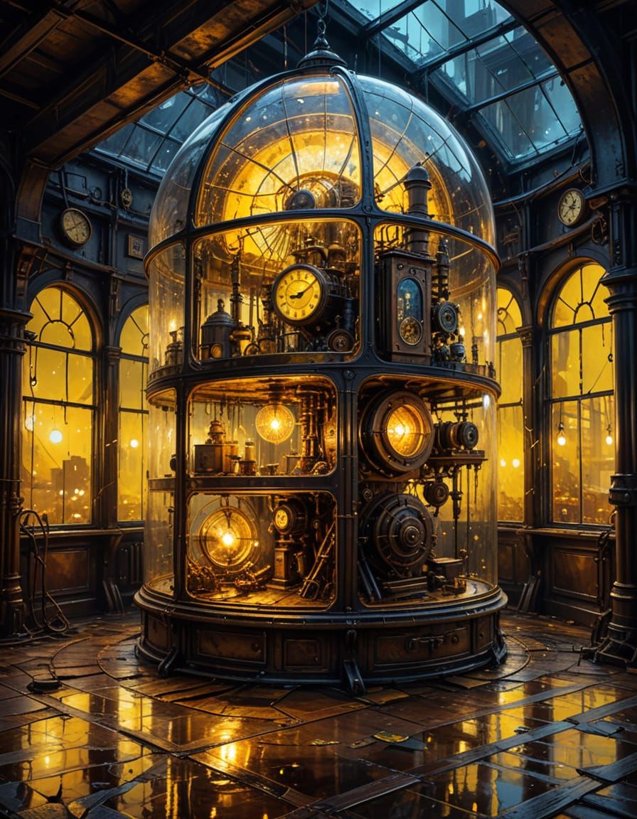 Intricate Steampunk Living Space Illustration