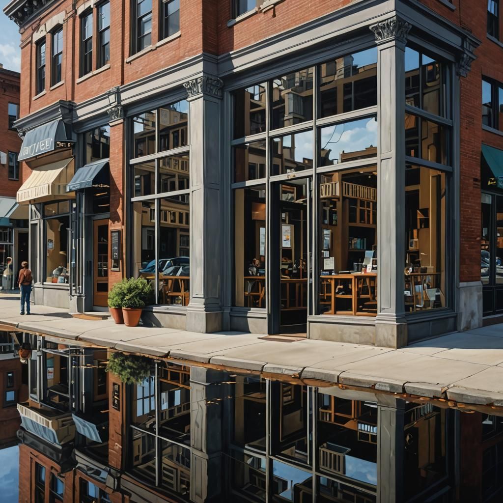 Urban Reflections (photorealist painting after Richard Estes...