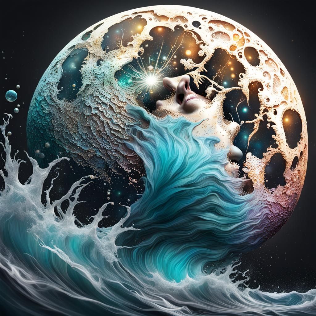 Hyperrealistic Pearl Moon in Splash Art Style