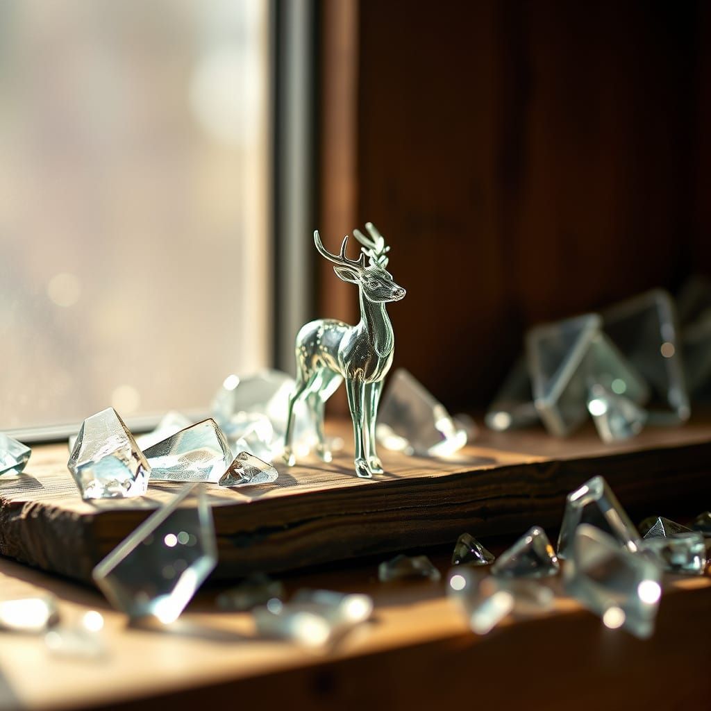 Glass Deer Figurine in Broken Glass Shards