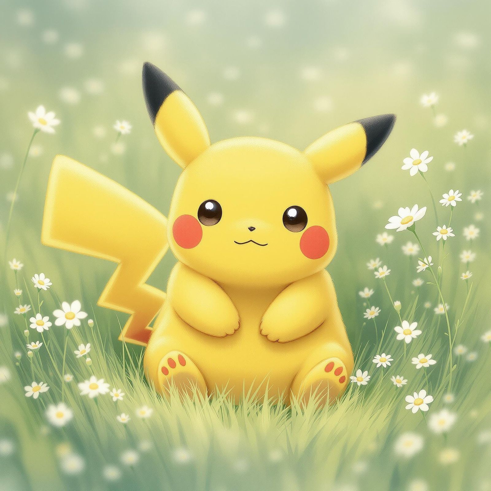Whimsical Chubby Pikachu in Dreamy Pastel Anime Style