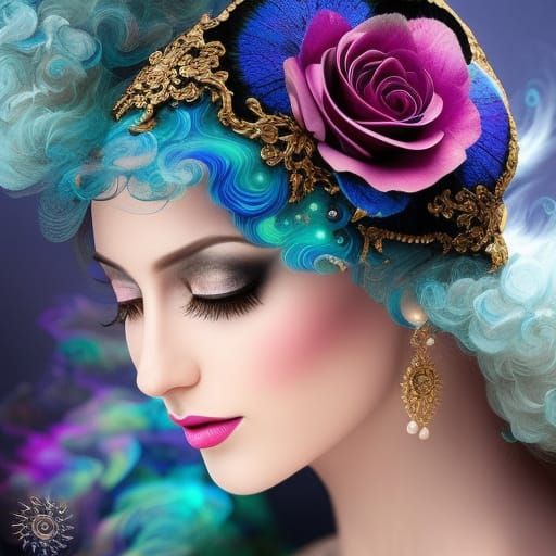 Black Rose and Peacock Blue Silk Scarf Bonnet