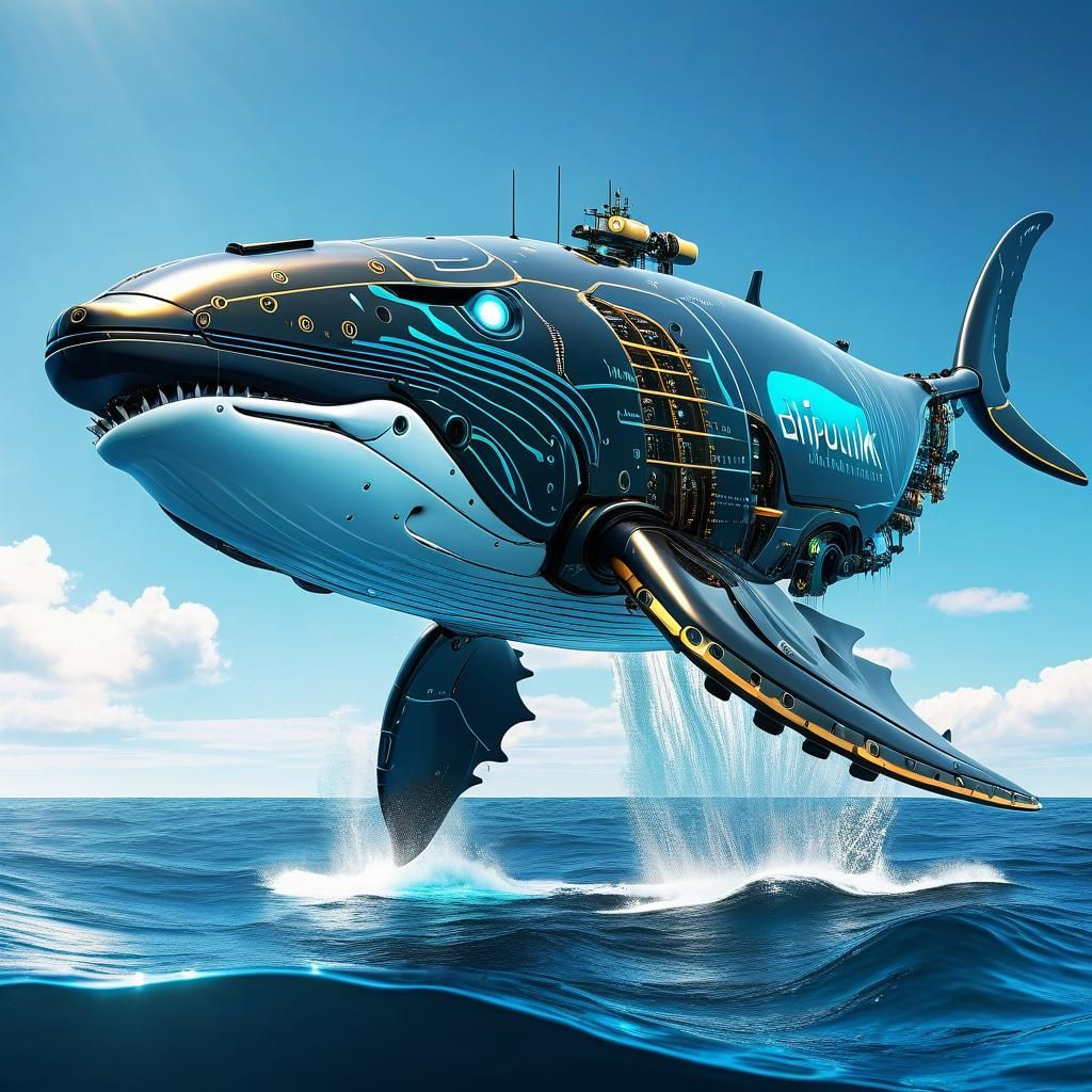 Biopunk Augmented Robot Whale in Ocean