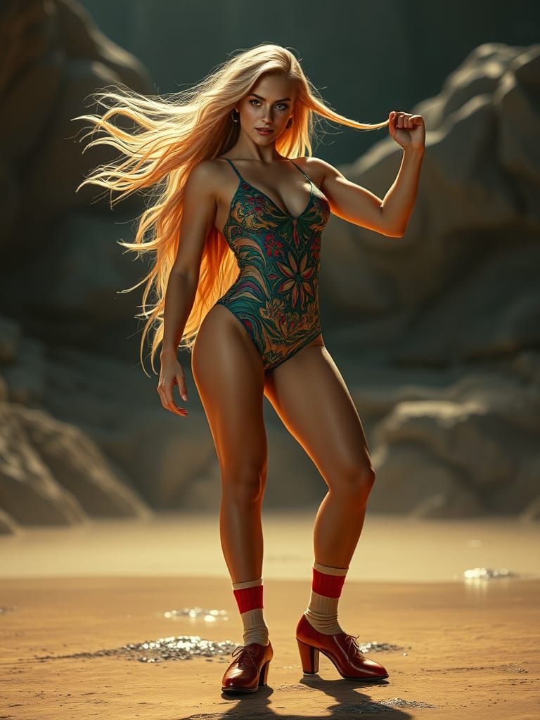 Heroic Swimsuit Model in Vibrant Digital Painting Style