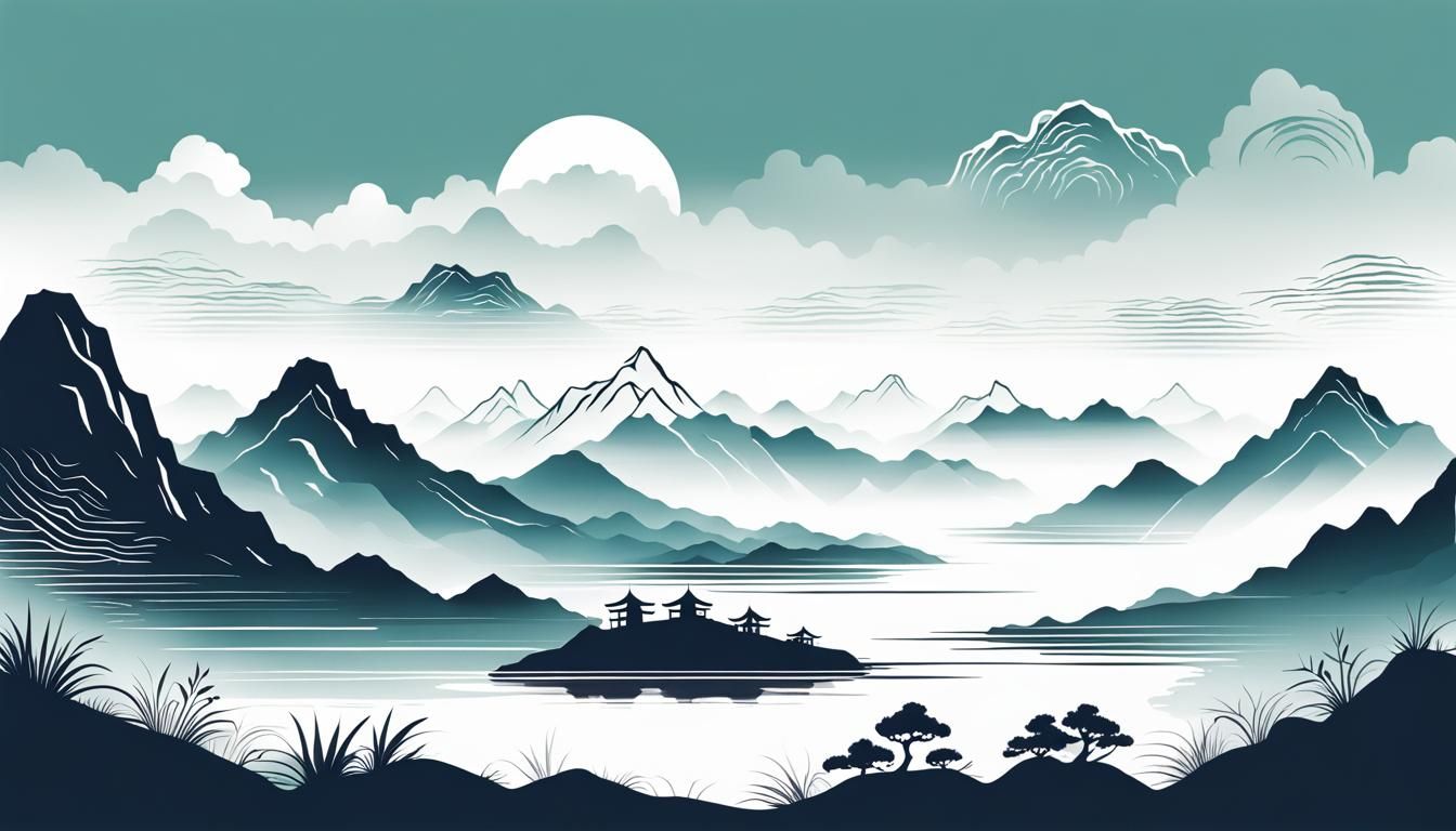 Serenity in Monochromatic Chinese Mountainscape