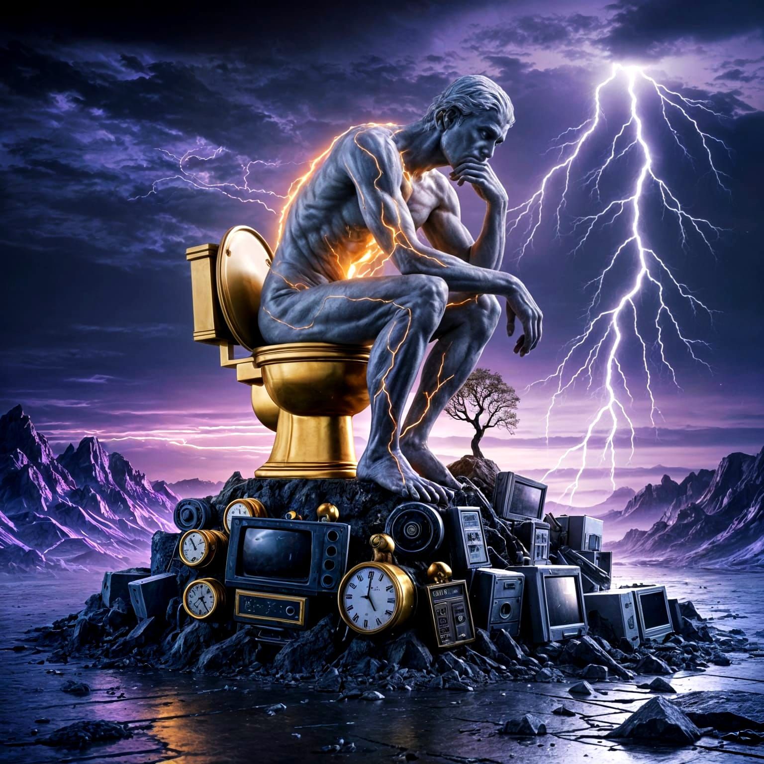 The Thinker in Twilight Wasteland, Symbolic Digital Art