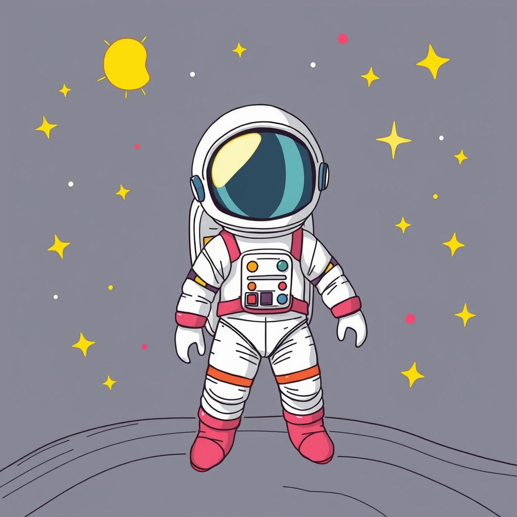 Child Astronaut in Space with Zentangle Rocket