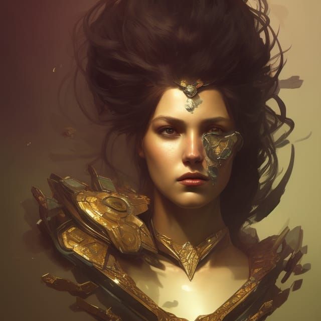 Knight Queen Portrait in Art Nouveau Style