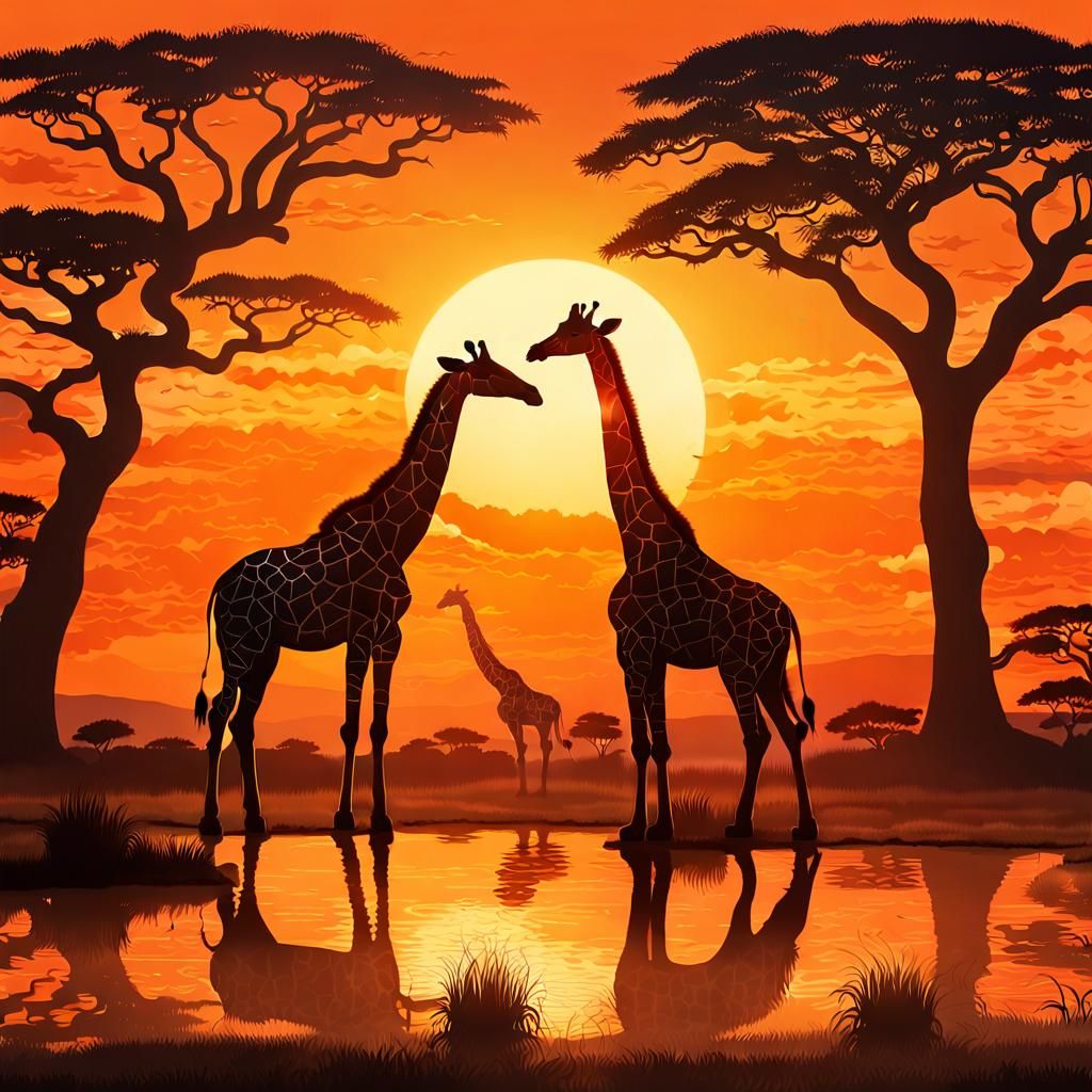 Giraffe Silhouette Sunset: Surreal Wildlife Concept Art