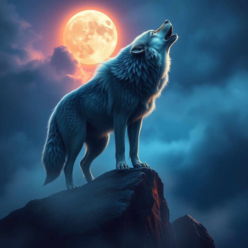 Majestic Wolf Under Iridescent Moonlight