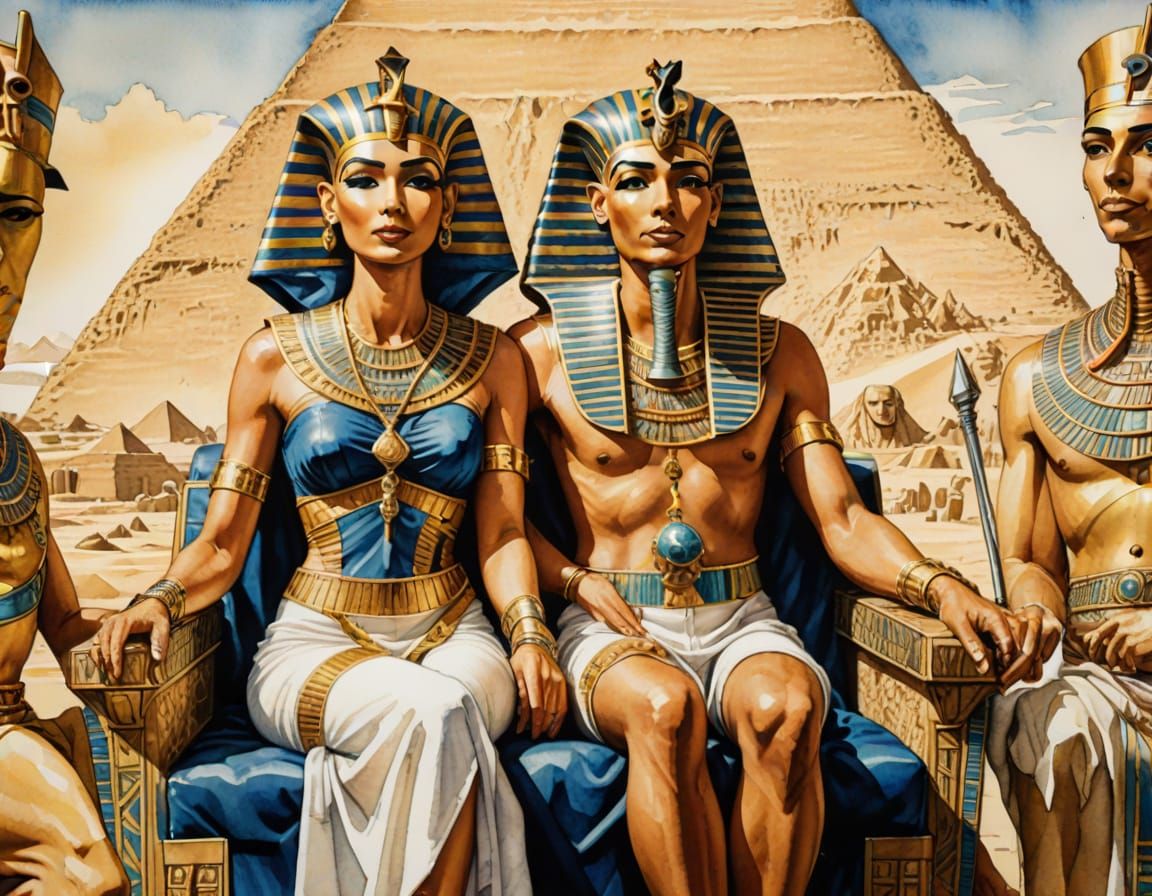Ancient Egyptian Royalty in Vibrant Watercolor