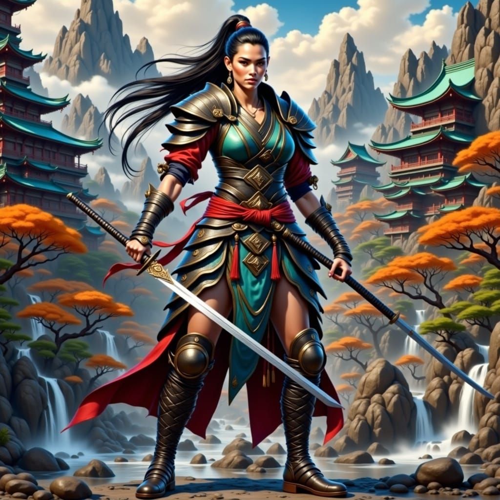 Fierce Japanese Warrior in Matte Painting Style