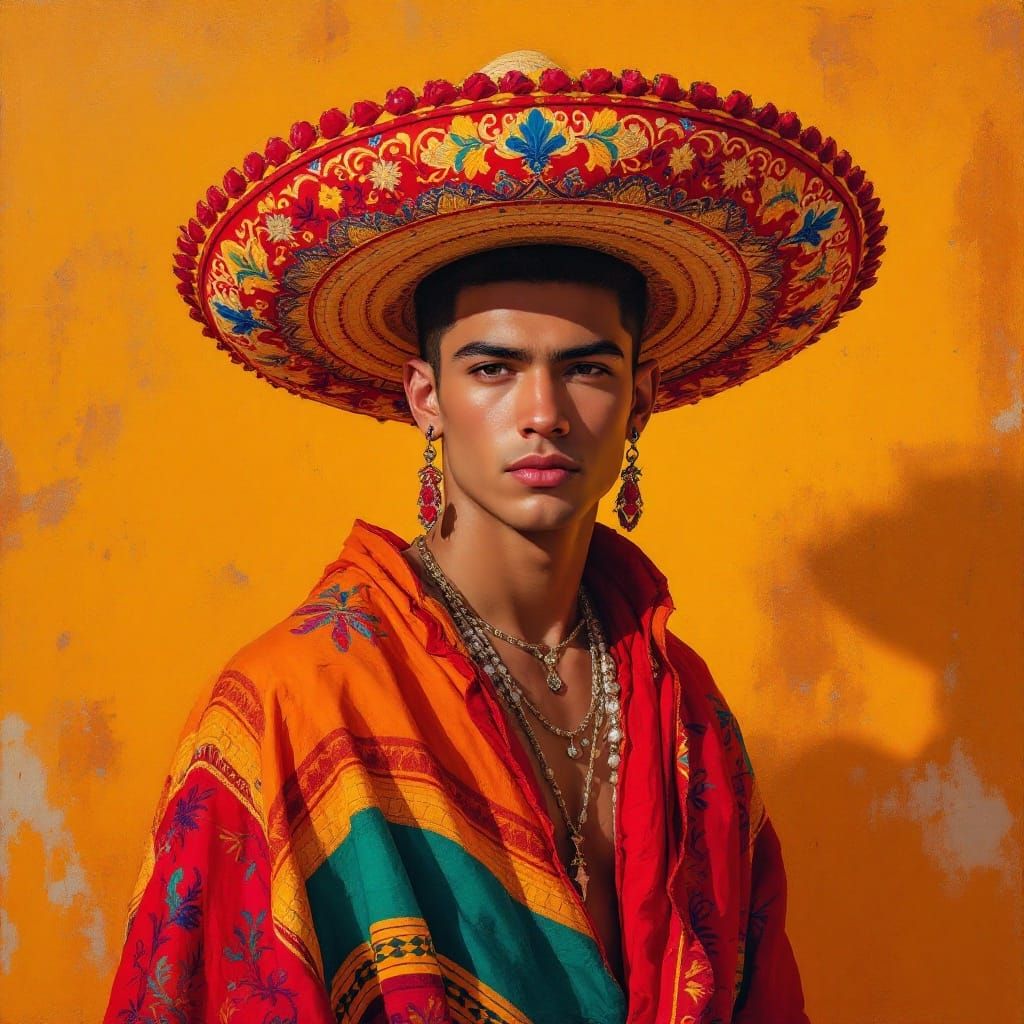 Stunning Gay Mexican Youth in Vibrant Charro Attire