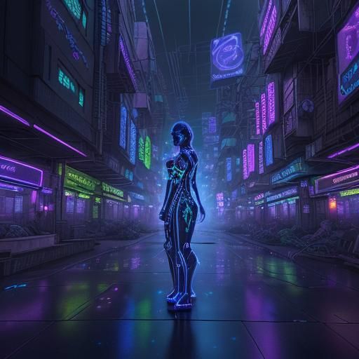 Dark Fantasy City in Nanotechnology Hologram