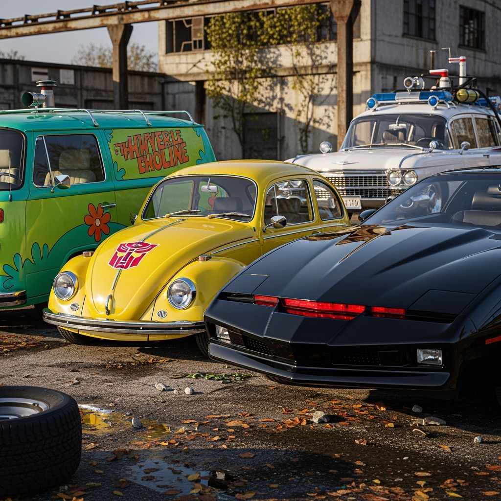 Famous Movie Cars Parked Together: Photorealistic Rendering