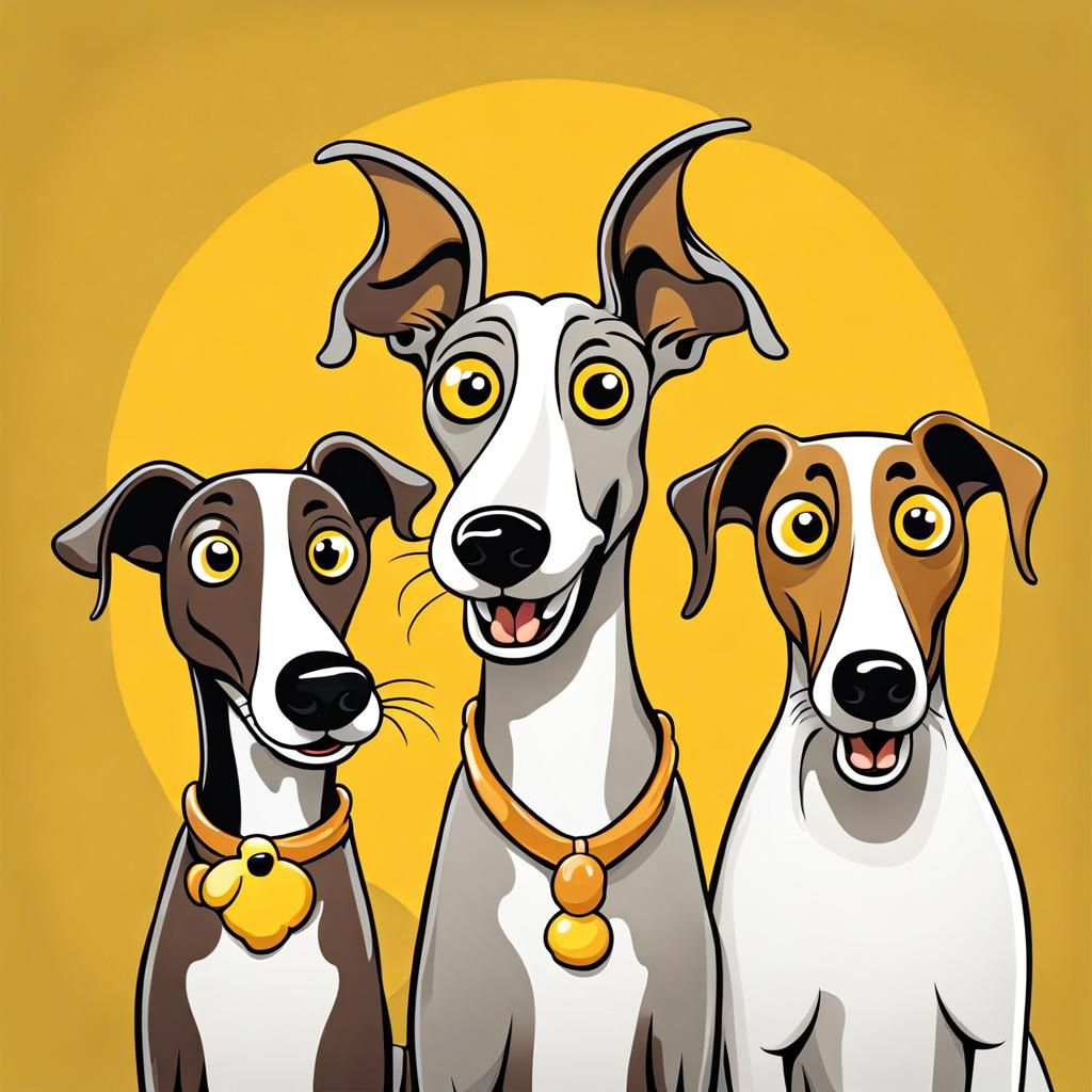 Cartoon Whippets Eagerly Awaiting a Treat