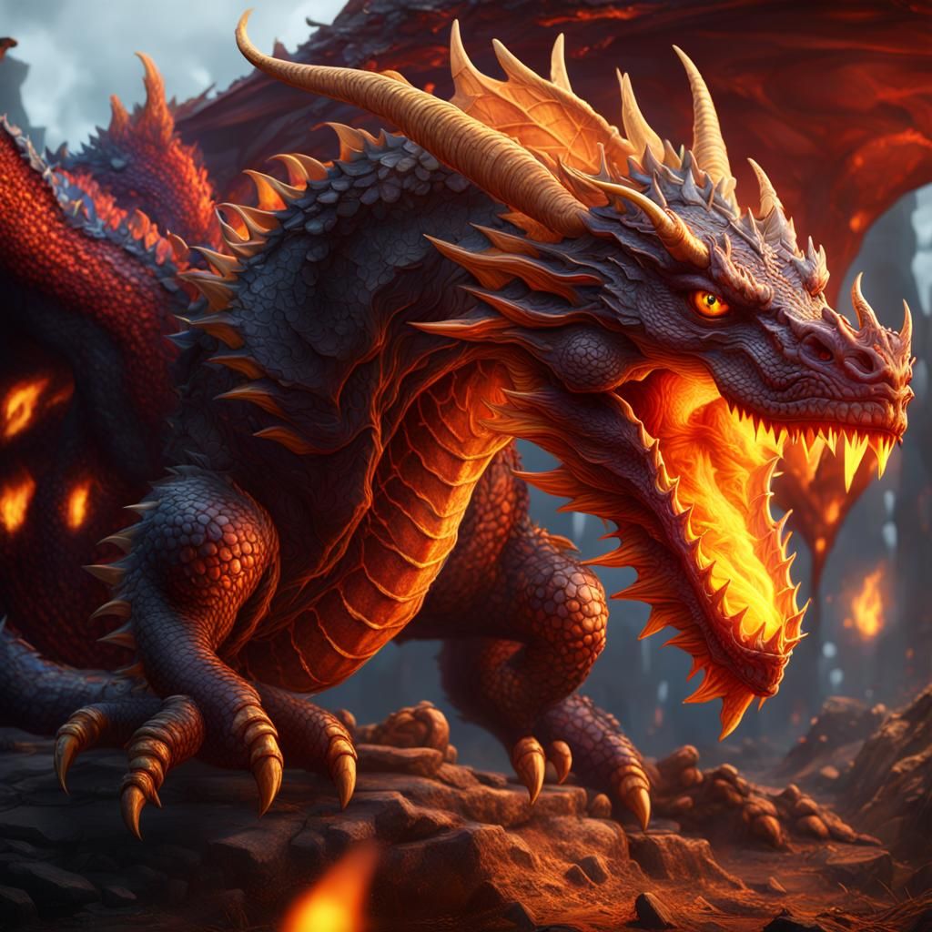 Just Hatched Fire Dragon: Detailed Fantasy Art