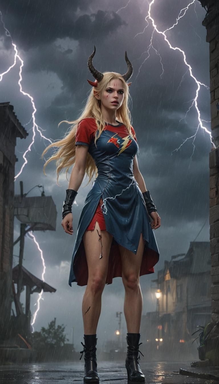 Demon Girl in Rainy Dark Fantasy Art