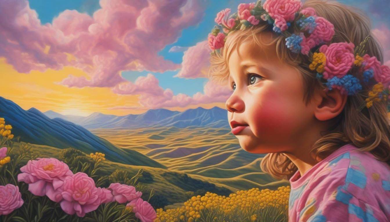 Hyperrealistic Portrait in a Flowered Landscape