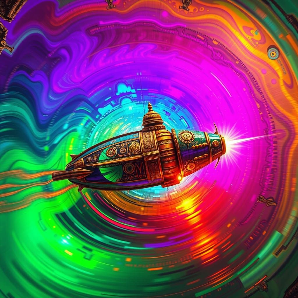 Prehistoric Vimana Speeds Through Psychedelic Vortexes