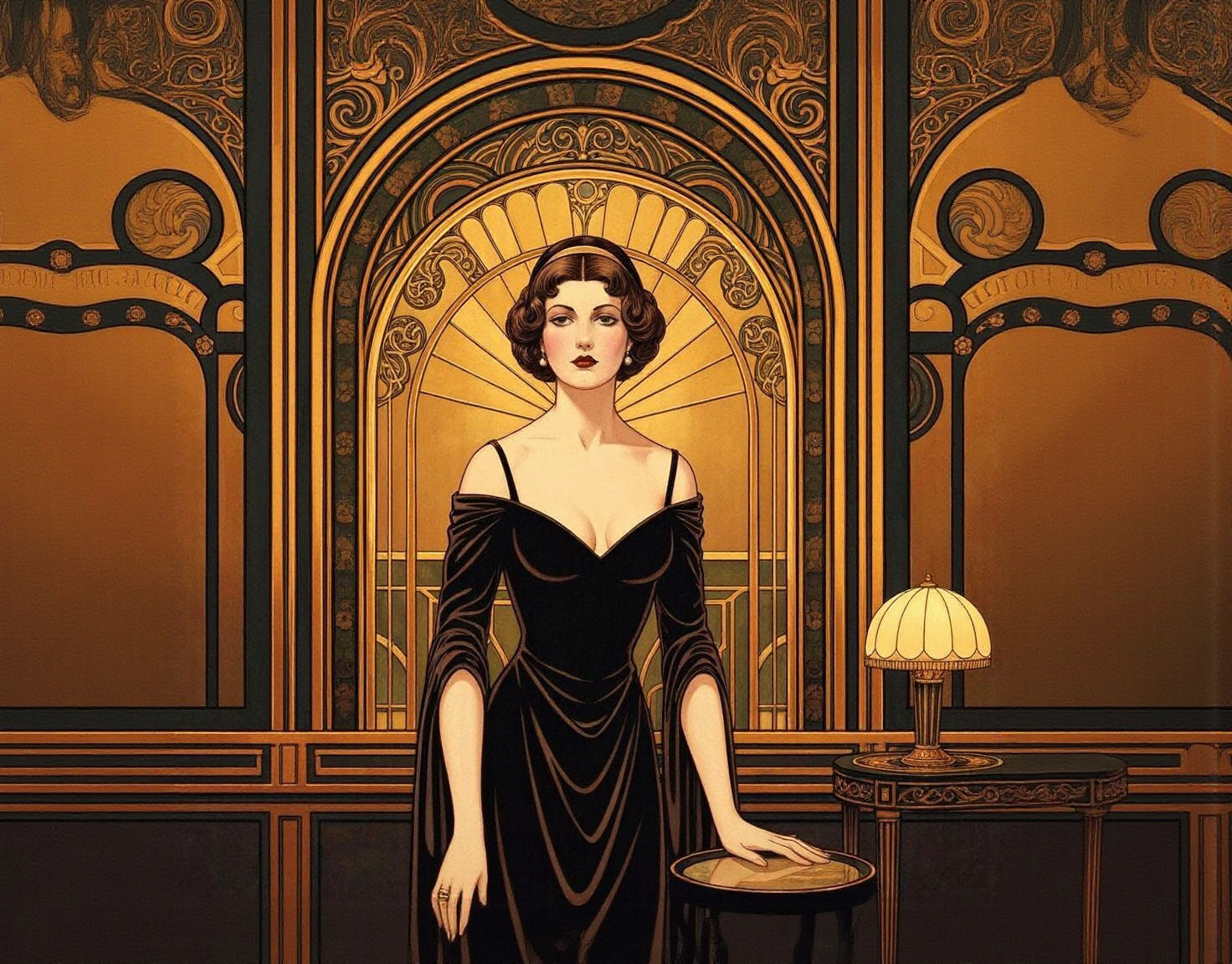 Elegant Lady in 1900s Art Deco Club