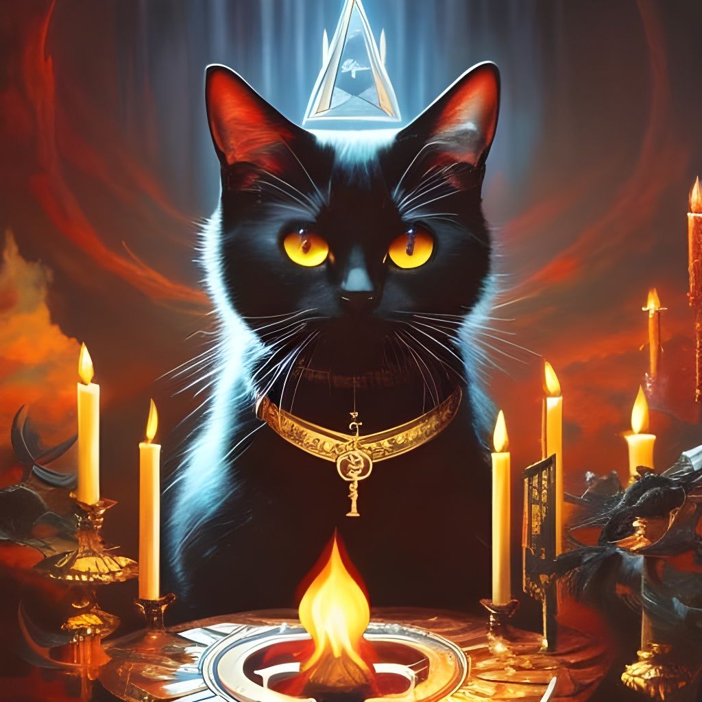 Wizard Cat Performing Séance, Gothic Art Style