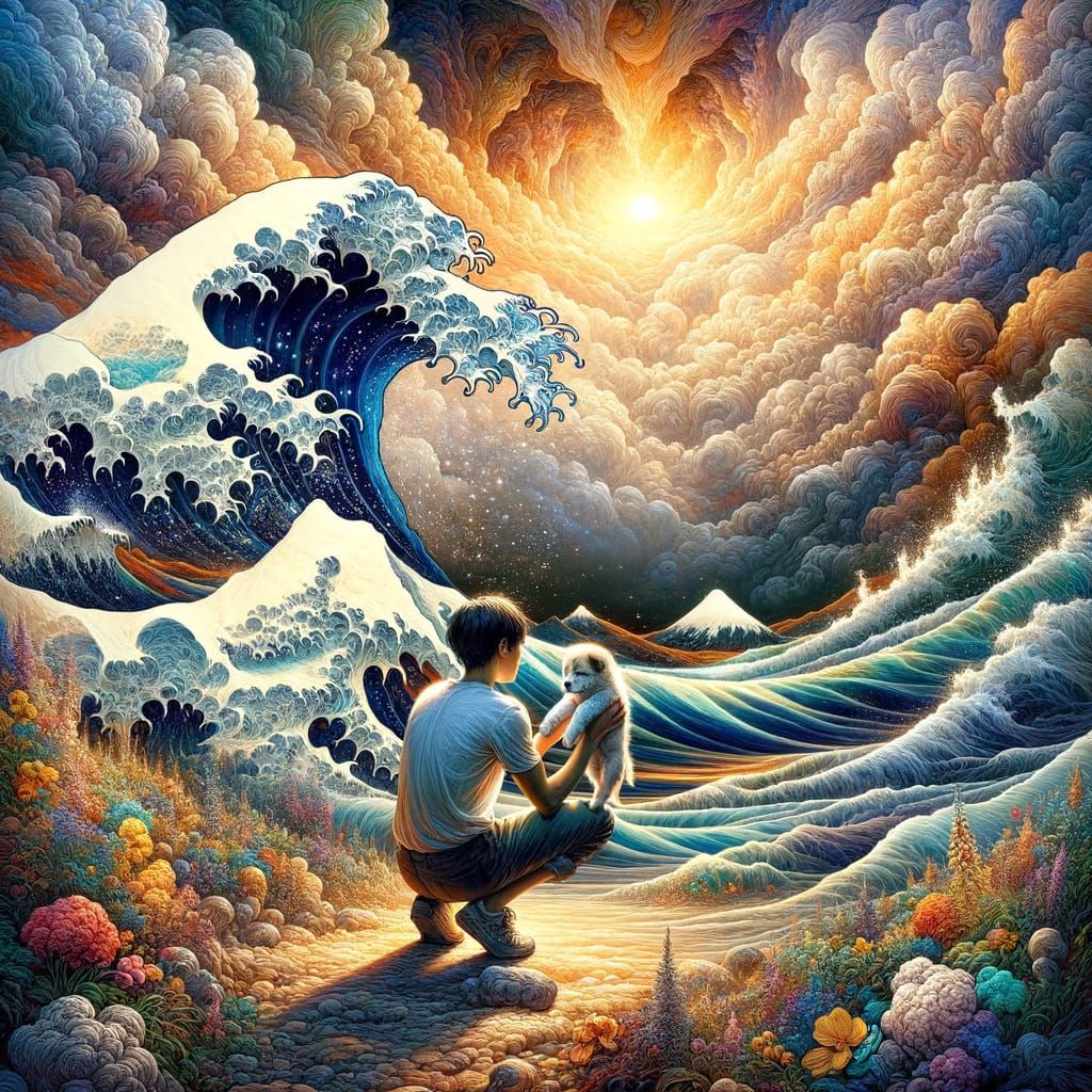 Maximalist Sea Ink Painting with Anime Elements