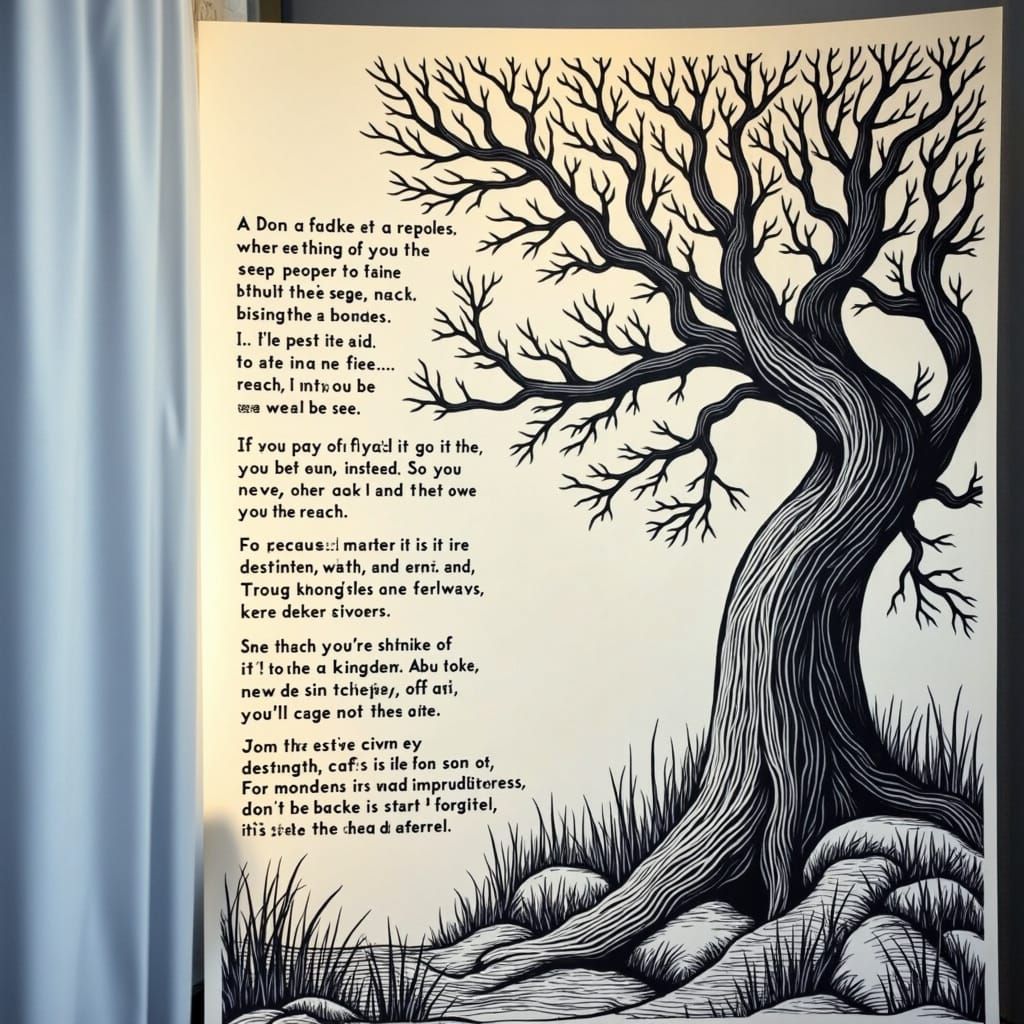 A Mysterious Poster with a Haunting Poem in a Futuristic Sty...