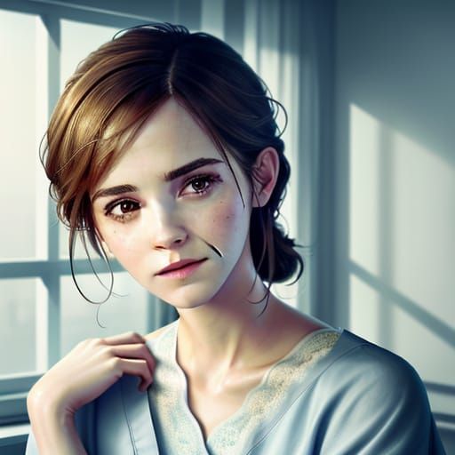 Emma Watson in Hospital Gown: Digital Art Portrait