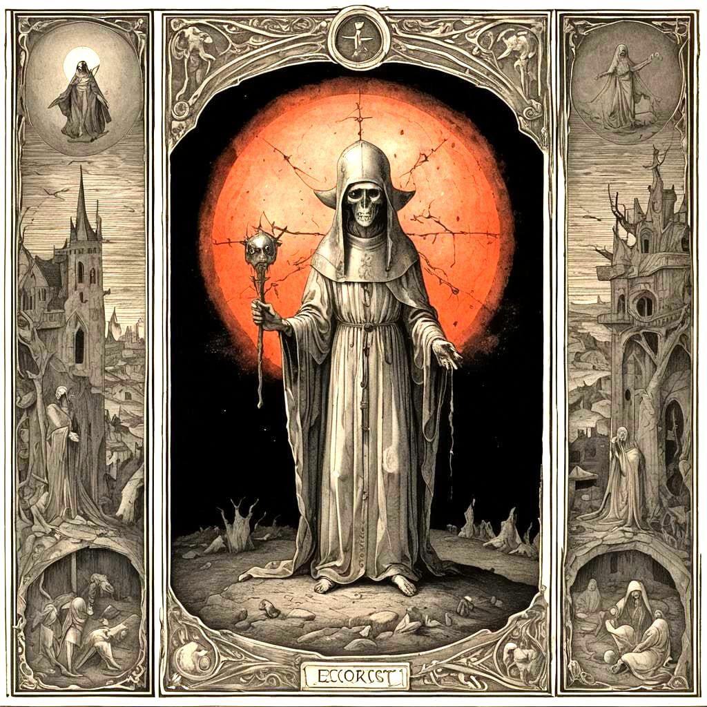 Esoteric Exorcist Tarot Card in Bosch Style