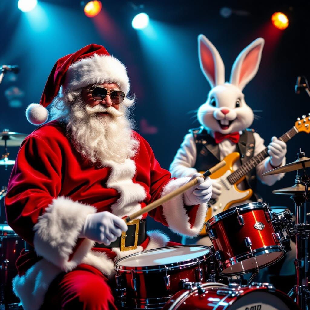 Santa and Easter Bunny Rock Band Concert