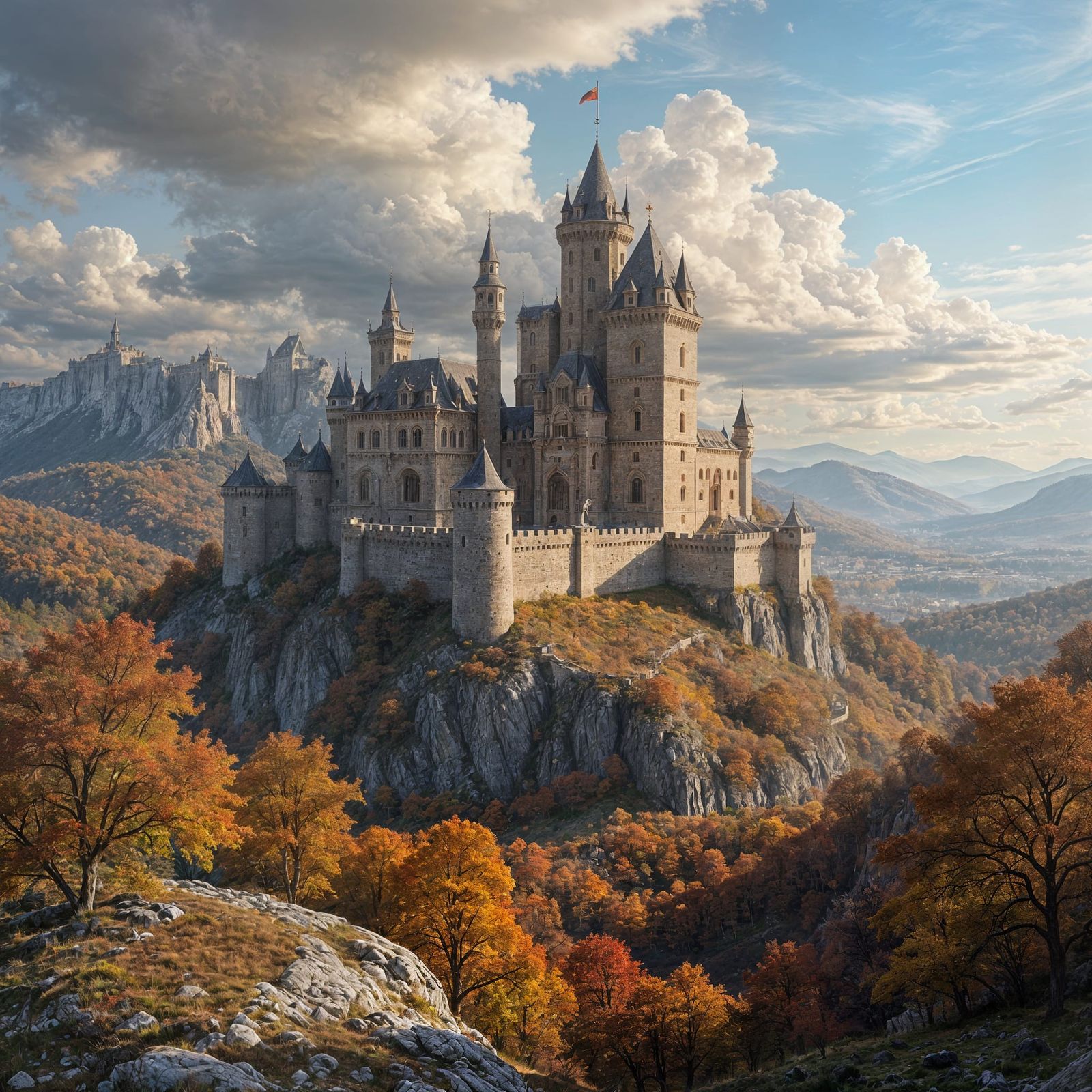 Majestic Castle in Autumnal Fantasy Landscape
