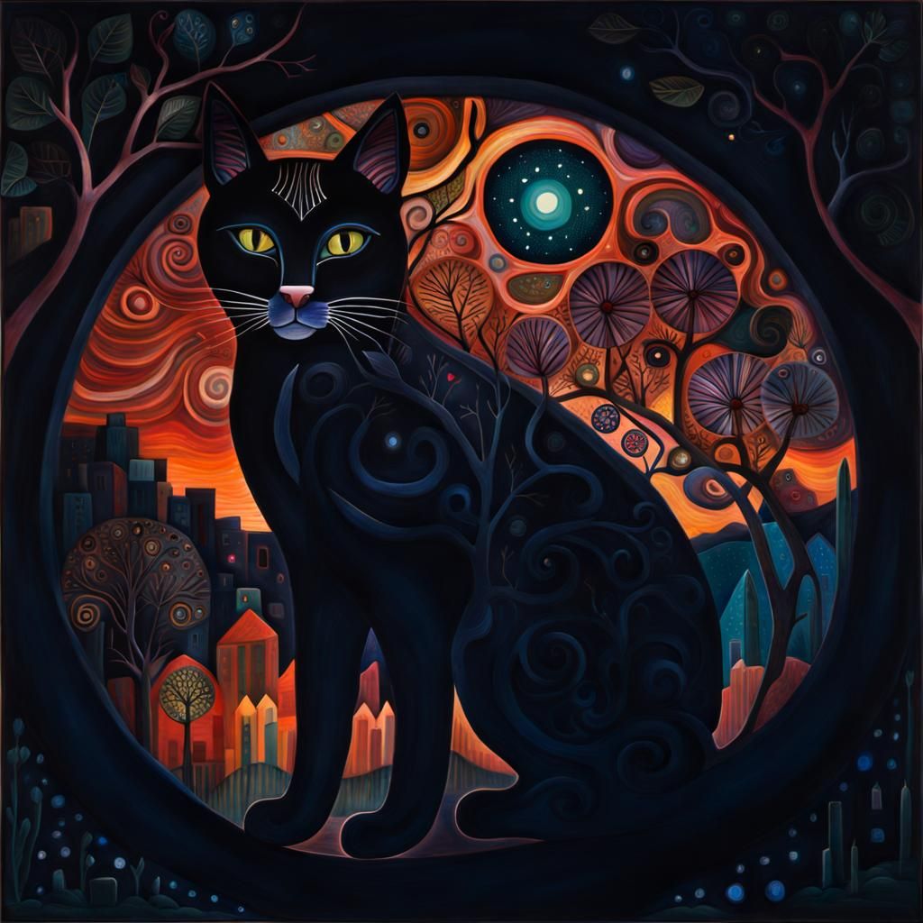 Translucent Glass Cat at Night, Whimsical Digital Art