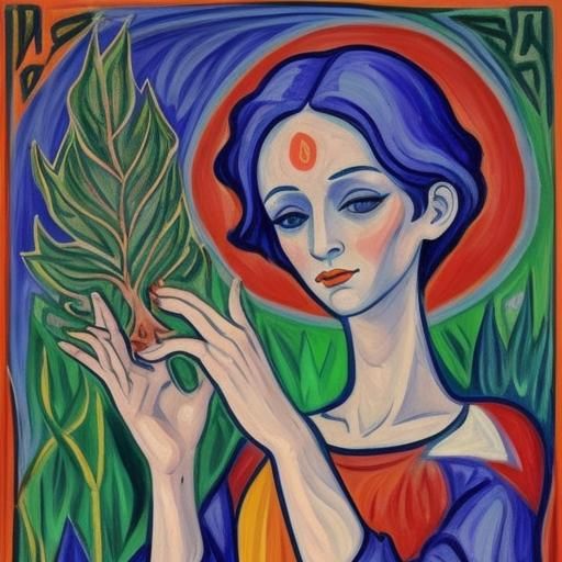 Eerie Fauvist Nature Scene with Religious Symbols