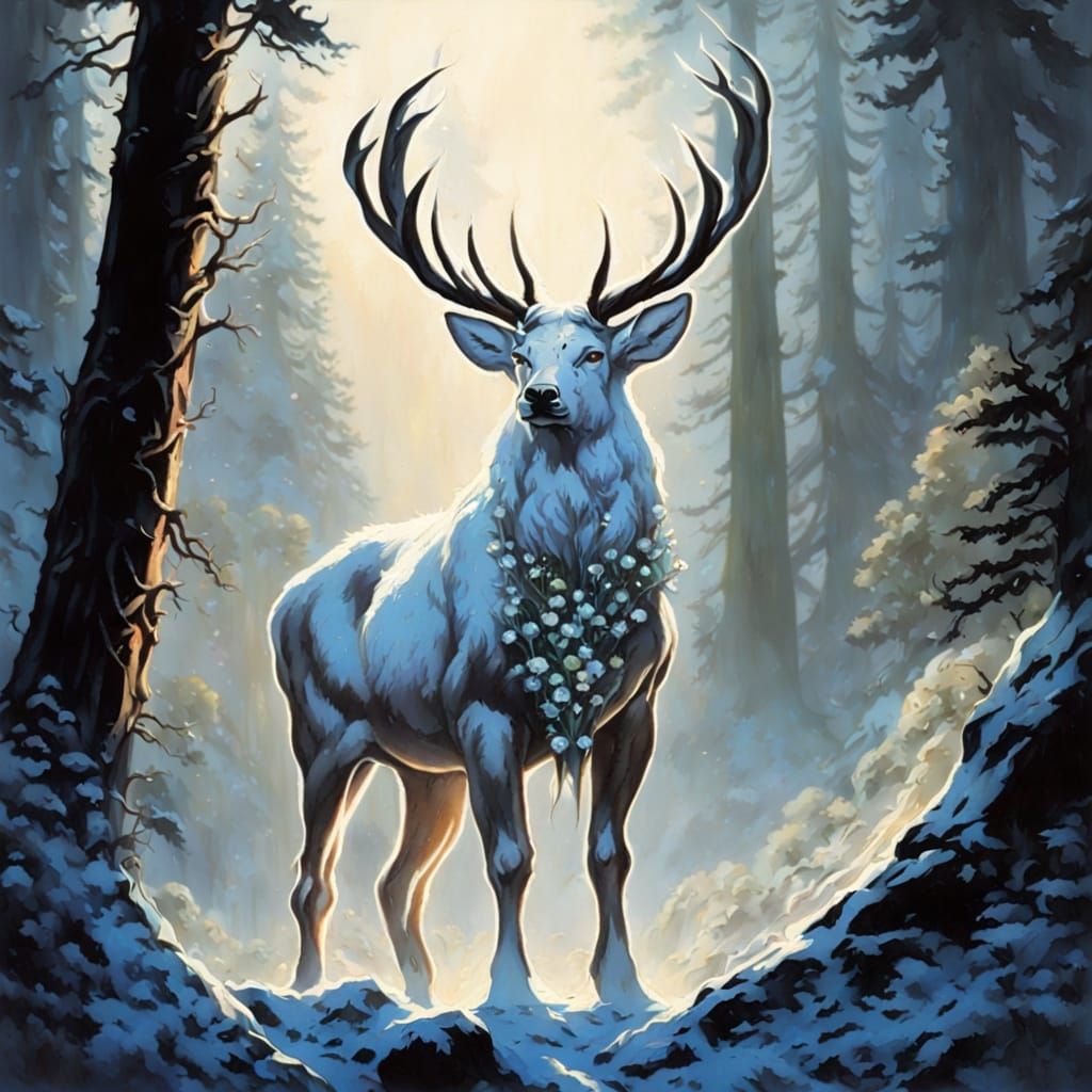 Mystical White Stag with Crystal Antlers
